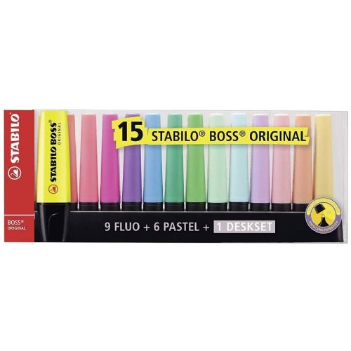 EVIDENZIATORI STABILO BOSS CONFEZIONE 15 PZ COLORI ASSORTITI FLUO 7015-01-5